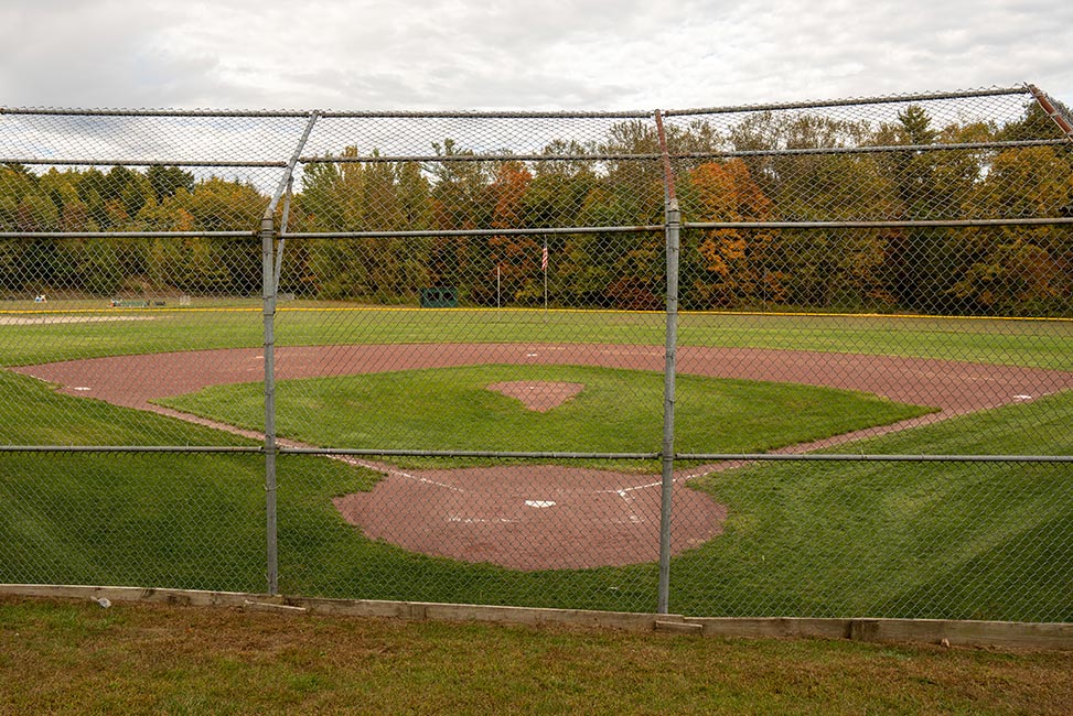 view of baseball field from behind home plate
