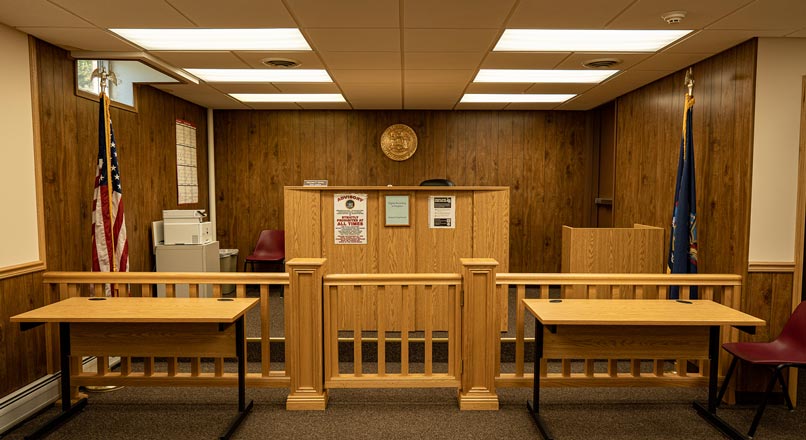 bench in town courtroom