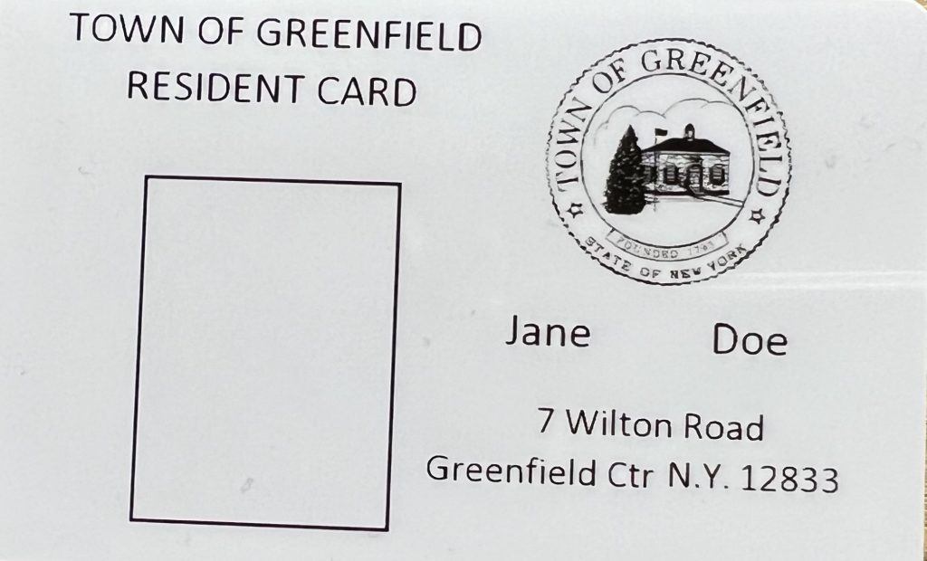 scan of a town of greenfield resident card addressed to Jane Doe